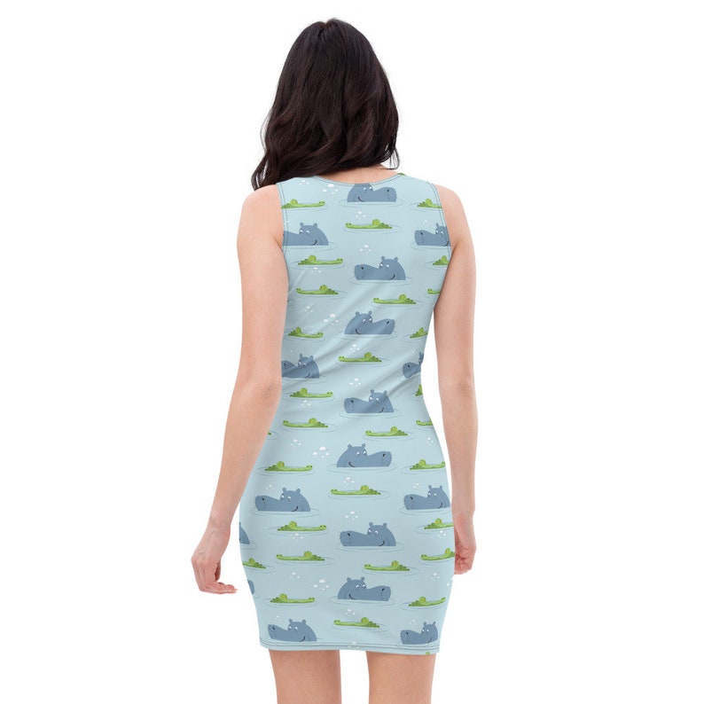 Women Party Hippos and Crocodile Stretchy Fitted Dress or Flowy Skater Dress Girls Evening Casual Fun Date Night Cocktail Croc Ladies