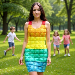 Rainbow FIDGET TOY Dress, Womens, Fitted, T Shirt, Bodycon, Bubbles, Push Pop it, Sensory Playmat, Dimple, Popable, Pride, Just Poppin