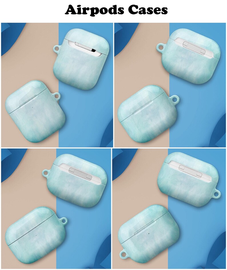 a series of four images showing the different angles of an airpods case