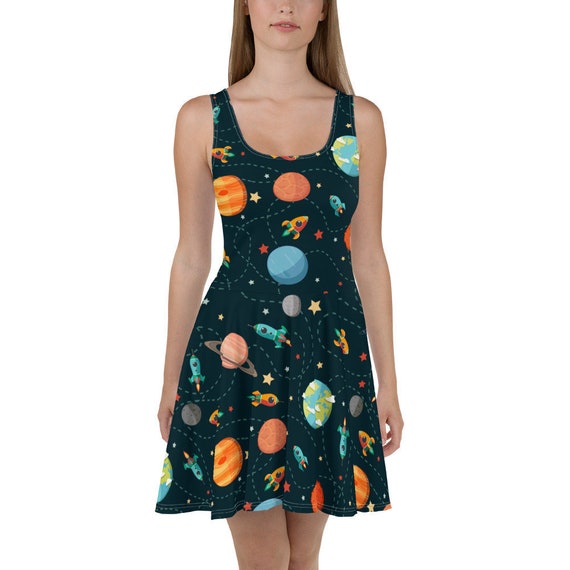 Outer Space Flowy Skater Dress Stretchy Fitted Dress Skater Skirt Casual Space Astronaut Planets Stars Rocket Spaceship Galaxy Etsy Canada