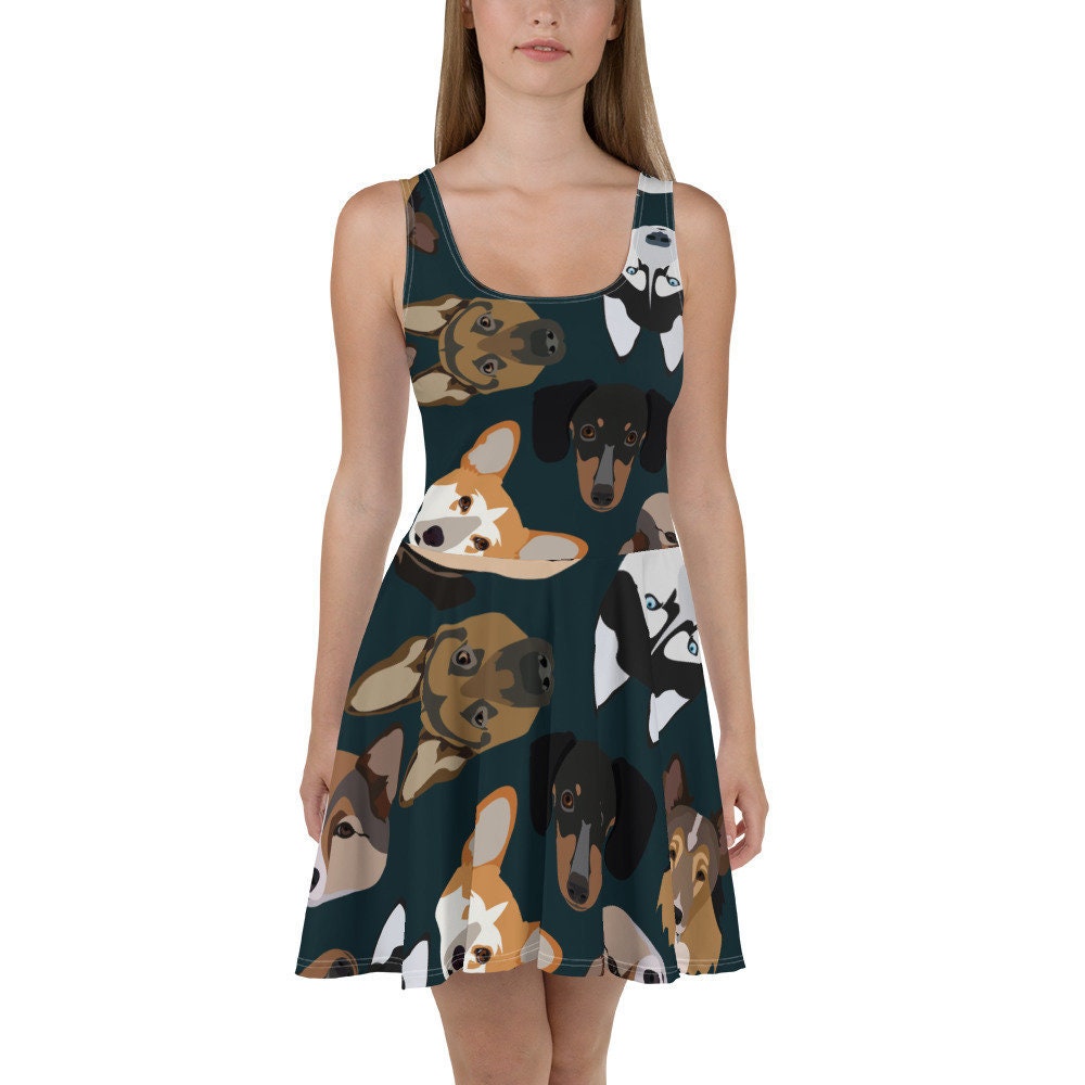 Dog Print Flowy Skater Dress Stretchy Fitted Dress Skater Skirt Women Ladies Girls Evening Casual Fun Date Night Party Cocktail Etsy
