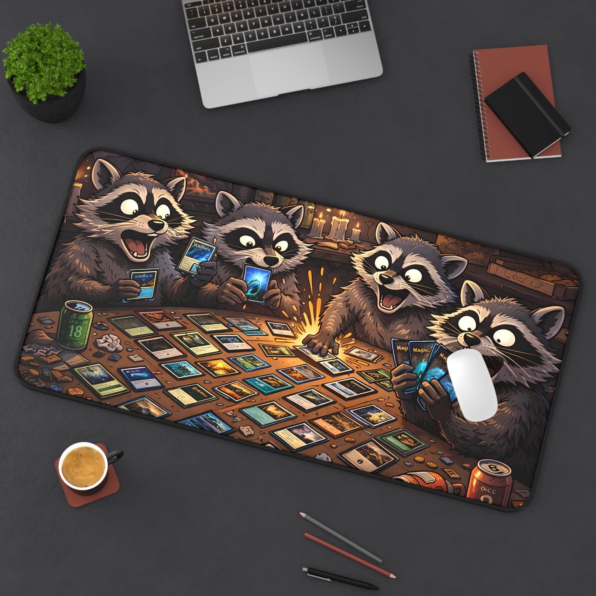 Desk Racoons Funny Raccoons Playing Cards Desk Mat, Mouse Pad, MTG TCG Playmat, Cute ...