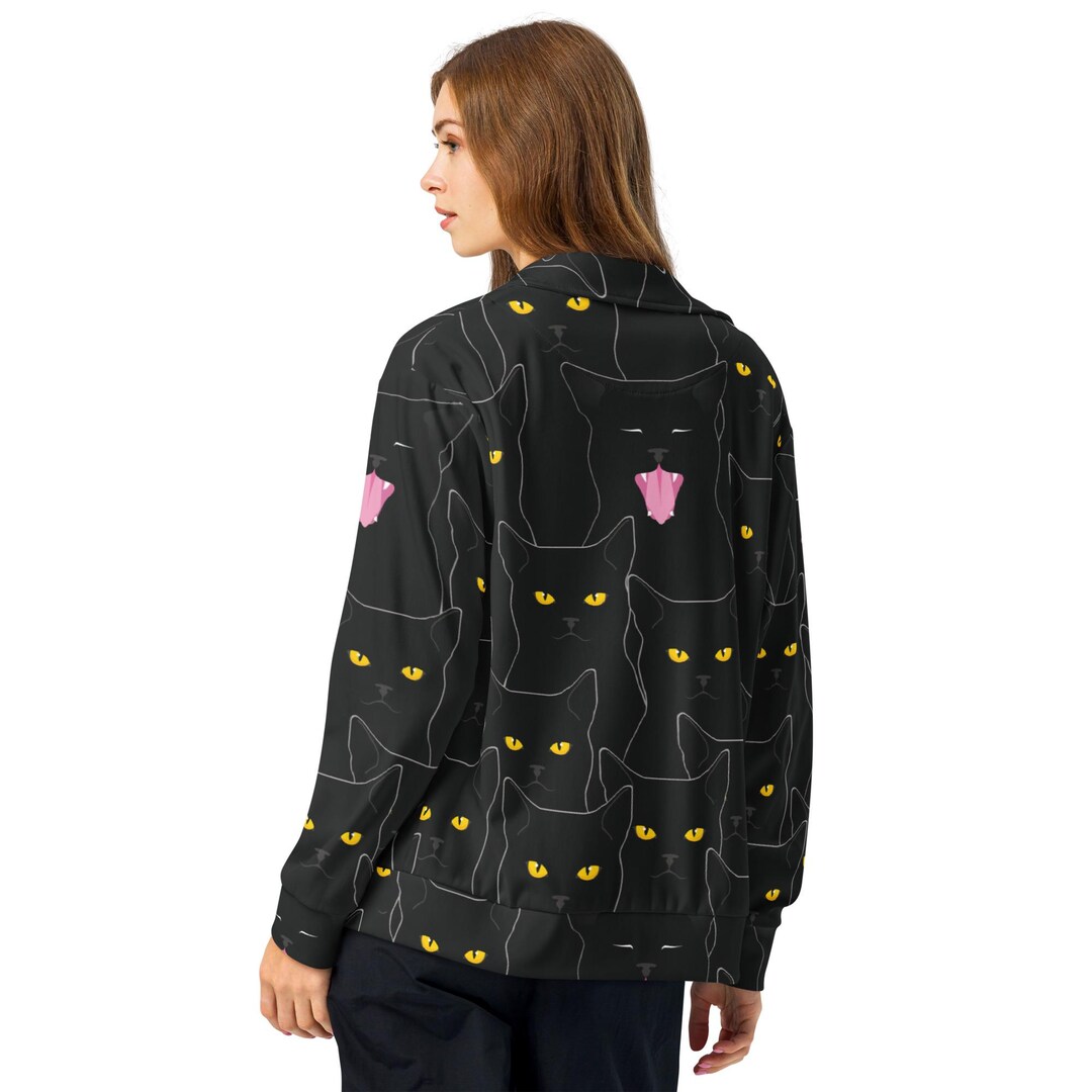 Black Cat Tongue Out Track Jacket, Kitty Zip up Windbreaker, Athletic ...