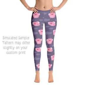 Cute Pig Leggings, Cottagecore Aesthetic Yoga Pants, Animal Pattern, Whimsical Country Life, Playful Folk Art Style, Farming, Farmer Country
