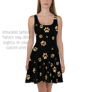 Paw Print Flowy Skater Dress, Stretchy Fitted Dress, Skater Skirt - Women, Ladies, Girls, Evening Casual Fun Date Night, Party, Cocktail