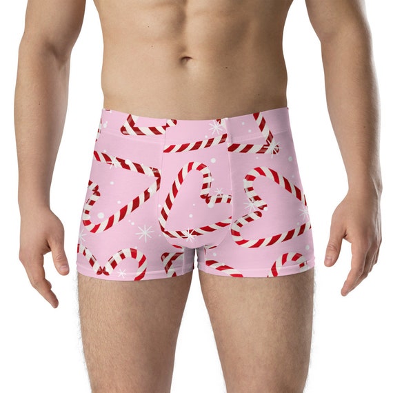 CHRISTMAS Candy Cane Boxer Briefs Shorts, Underwear, Decorative, Xmas,  Holiday, Christmas, Peppermint, Merry, Pink, Hearts, Festive, Red 