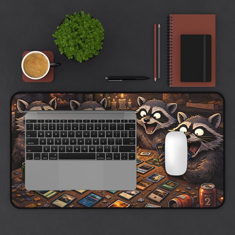 Desk Racoons Funny Raccoons Playing Cards Desk Mat, Mouse Pad, MTG TCG Playmat, Cute ...