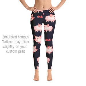 Cute Pig Leggings, Cottagecore Aesthetic Yoga Pants, Animal Pattern, Whimsical Country Life, Playful Folk Art Style, Farming, Farmer Country