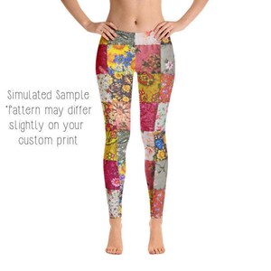 PRINTED QUILT Patterned LEGGINGS, Exercise, Yoga Pants, Plus, Kids, Chef, Baker, Shorts, Joggers, Quilted Vintage, Patch work