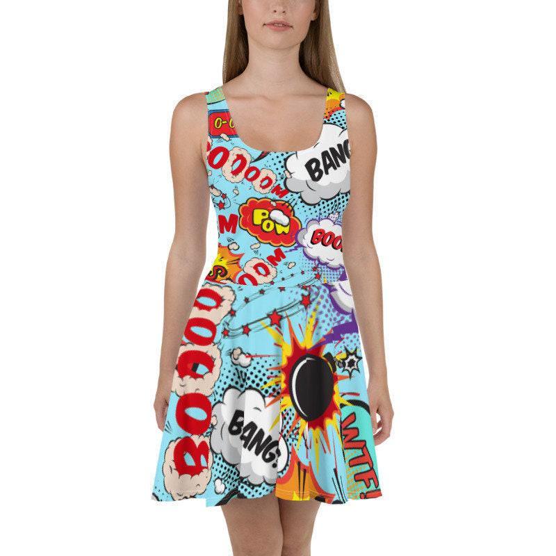 comic print bodycon dress Almost Famous Dress Pop Art Comic Book Print Bodycon Cut Out Back (Size S or M?)
