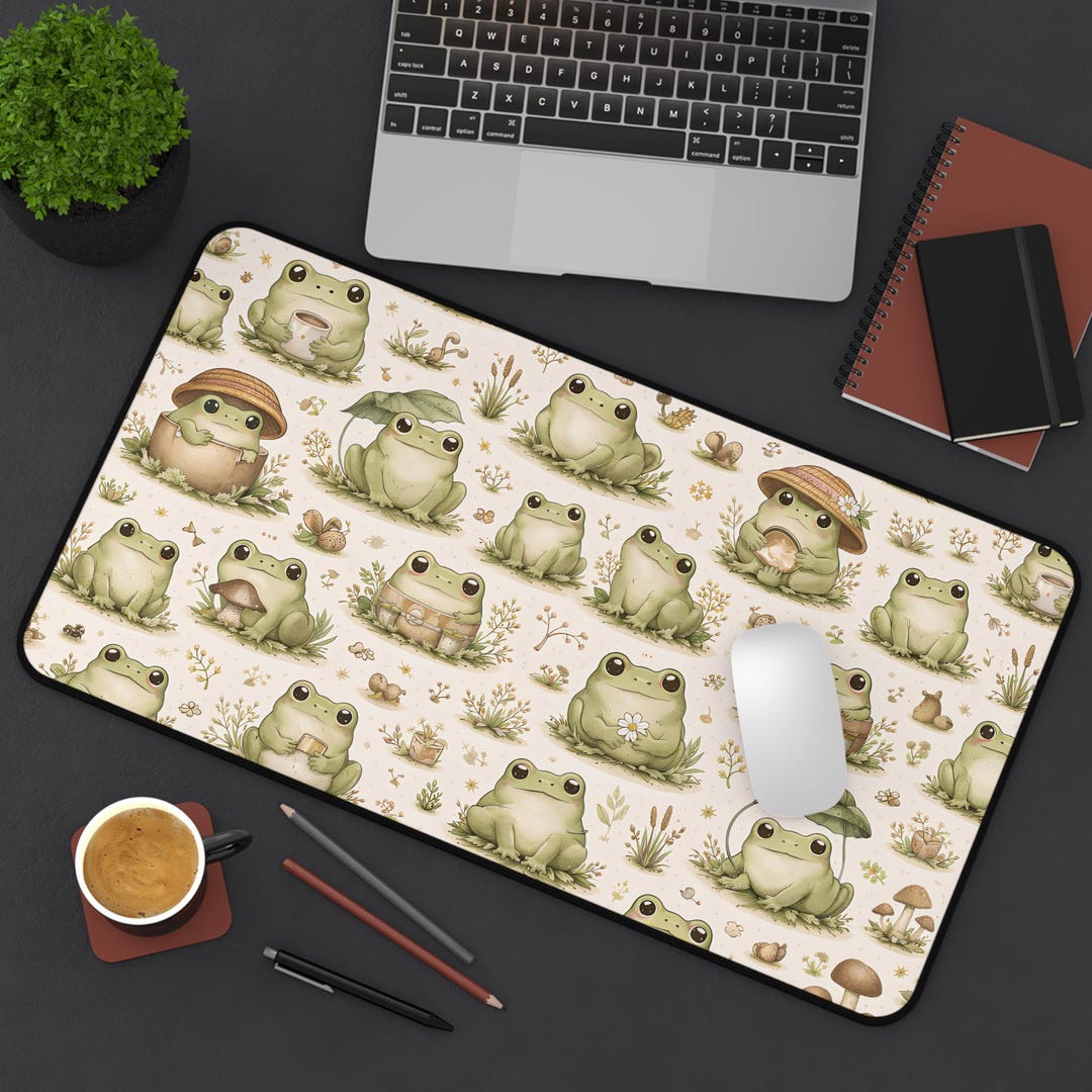 Cute Frog Desk Mat, Vintage Cottagecore Desk Pad, Frog Lover Gaming Mat ...