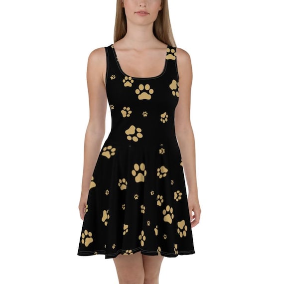 Paw Print Skater Dress, Bodycon Fitted Dress, Skater Skirt - Women, Ladies, Girls, Evening Casual Fun Date Night, Party, Cocktail
