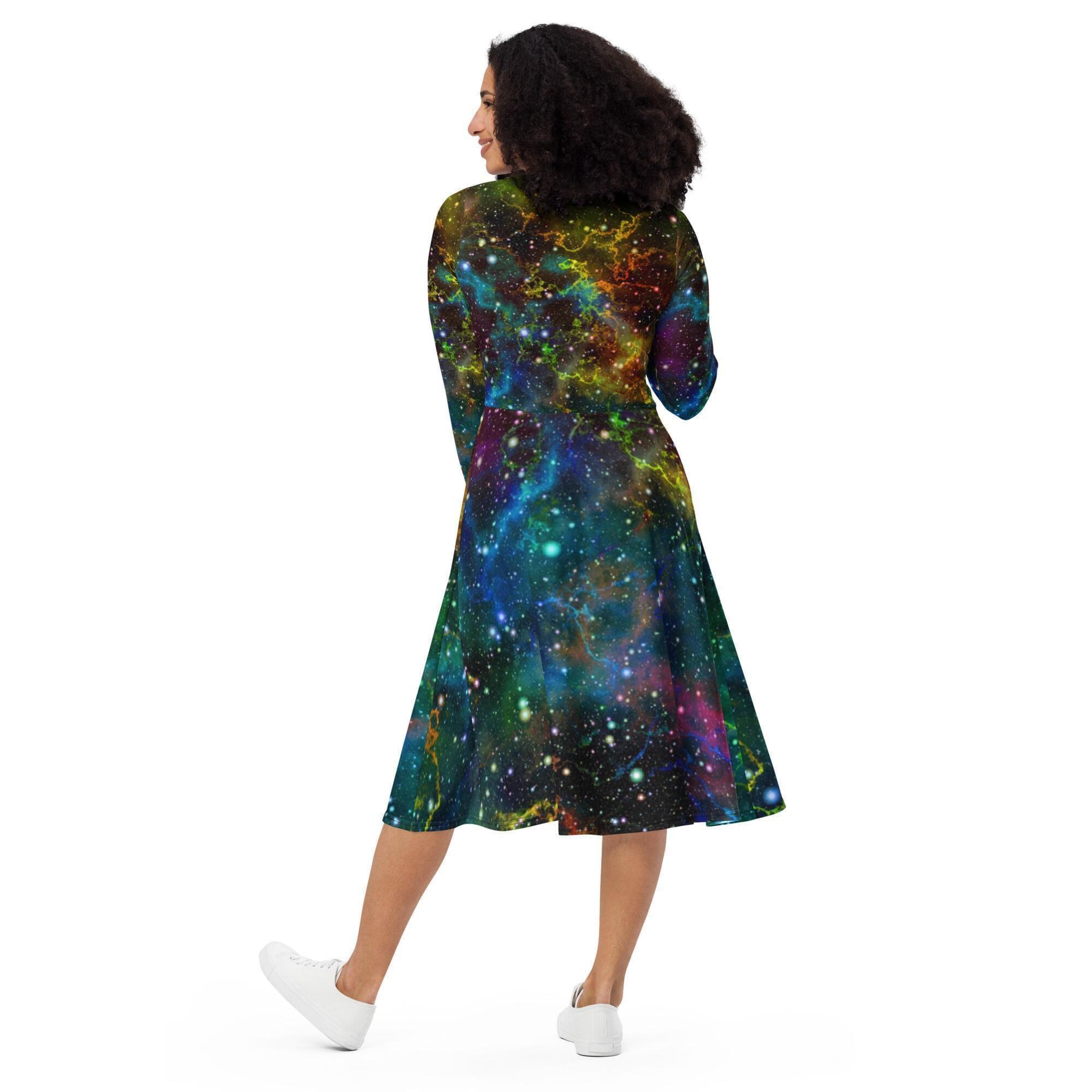 galaxy print skater dress Mystic Black Cat Dress  Galaxy Print Skater Dress for Women, Witchy  Aesthetic Summer Outfit, Celestial Short Sleeve Dress, Cat Cosmic Dress