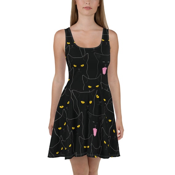BLACK CAT Flowy Skater Dress Stretchy Fitted Dress Skater Skirt Women Ladies Girls Fun Date Night Party Cats Pet Kitty Kitten Etsy Canada