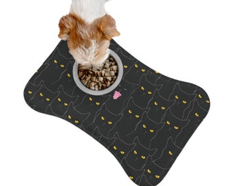 Black Cat Pattern Pet Placemat (4 Shapes) Pet Feeding Mat, Pet Place Mat, Pet Gifts, Non Skid Floormat, Halloween, Spooky, Kitty, Kittens
