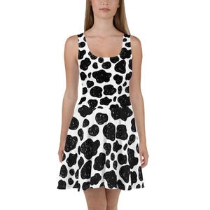 Cow Print Skater Dress, Bodycon Fitted Dress, T-Shirt Dress, Skater Skirt - Ladies, Girls, Fun Date Night, Party, Milk, Moo, Farm