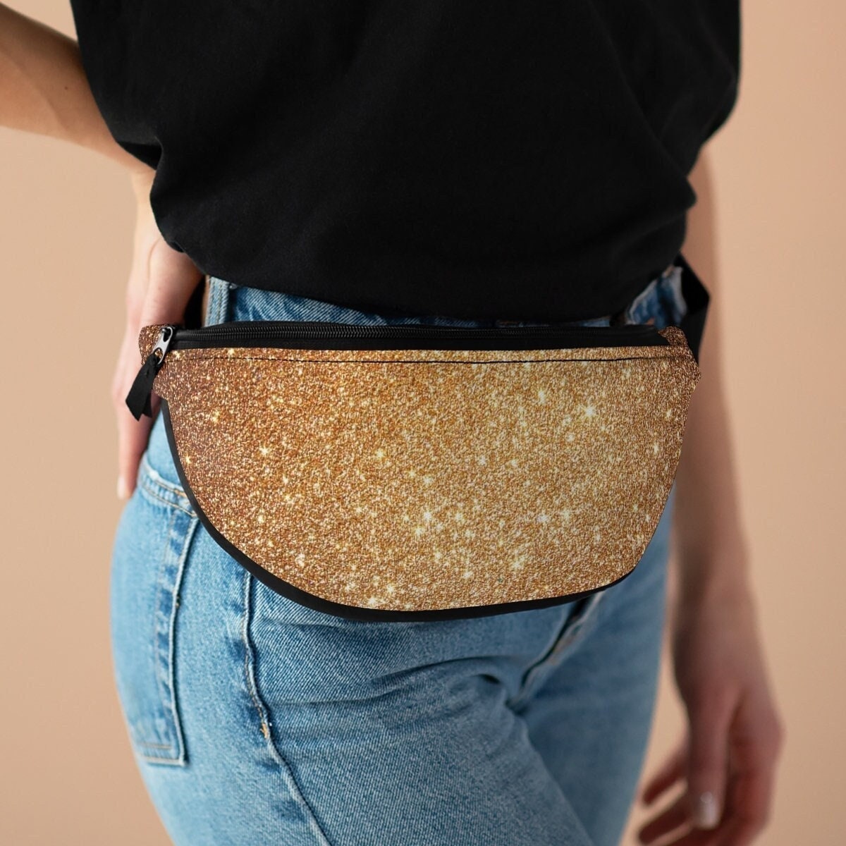 Luxury Rose Gold Sparkly Sequin Pattern Fanny Pack by SweetBirdieStudio