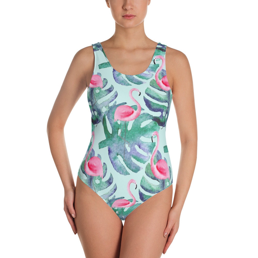 Discover FLAMINGO Bikini, Swimsuit, Bathing Suit - Women's, Youth, Kids, Children, Swim, Summer, Palm Leaves, Bird, Flock, Feather, Watercolor, Zoo