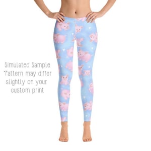 Cute Pig Leggings, Cottagecore Aesthetic Yoga Pants, Animal Pattern, Whimsical Country Life, Playful Folk Art Style, Farming, Farmer Country