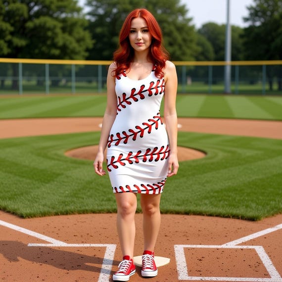 baseball maxi dress Baseball Stitches Skater Dress, Sporty Ball Game Fit and Flare Dress, Baseball Fan Outfit for Game Day and Parties, Baseball Lovers Party