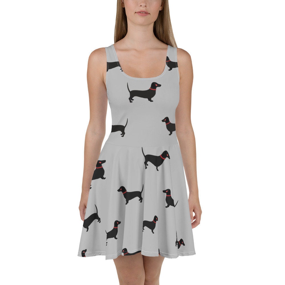 Dachshund Flowy Skater Dress Stretchy Fitted Dress Skater Etsy