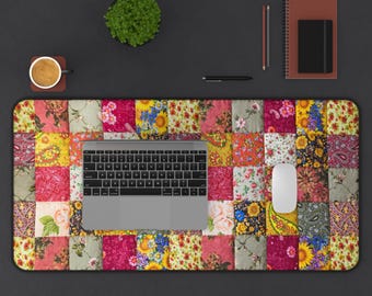PRINTED Vintage Quilt Desk Mat, Pad, Extra Large Mouse Pad with Wrist Rest, Gaming, Quilted Vintage, Patch Work, Sewing, Fabric Art Quilting
