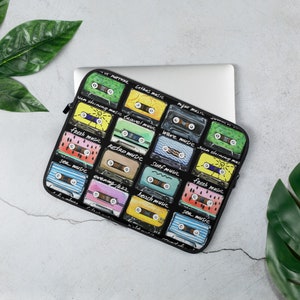 Gemengde tape-/cassettetapes Laptophoes, 13 inch, 15 inch, iPad, hoesje, hoes, MacBook, Dell, Surface, pc, Apple, muziek, boombox, radio