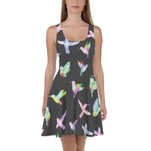 HUMMINGBIRD Skater Dress, Bodycon Fitted Dress, Skater Skirt - Women, Ladies, Girls, Party, Cocktail, Fly, Hover, Tiny, Watercolor