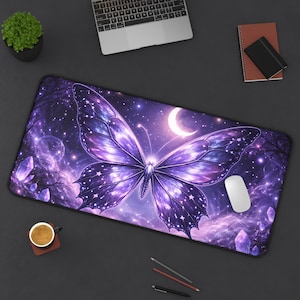 Mystical Butterfly Playmat Dark Fantasy Desk Mat, MTG TCG Gaming Mat, Extra Large Mouse Pad Wrist Rest, Purple Magic Aesthetic Arcane Wizard