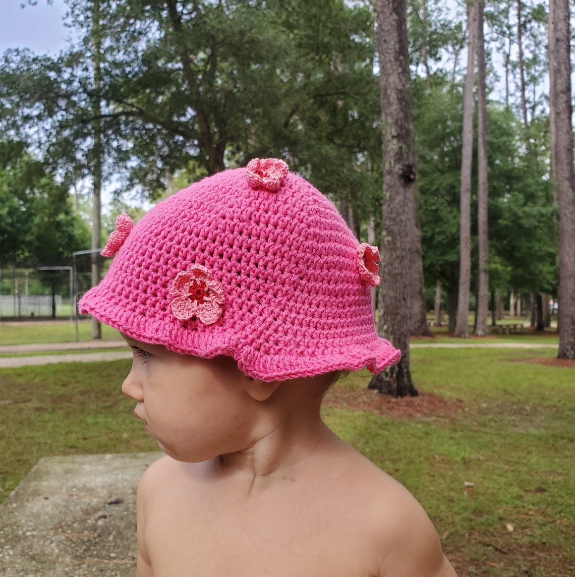 Toddler Cherry Blossom Bucket Hat Crochet Pattern. Illustrated Etsy