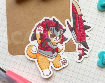 Rathalos Palico Gear Matte Vinyl Sticker | Cute Meowster Hunter Sticker | Kawaii MHW Animal Sticker | Scrapbook Journaling Planner Sticker