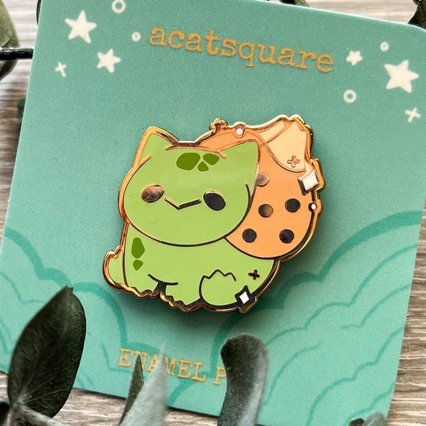 Boba Tea Bulbasaur Hard Enamel Pin | Kawaii Bobasaur Sweet Poke Drink Lapel Pin | Cute Bubble Tea Monster Cafe Pin