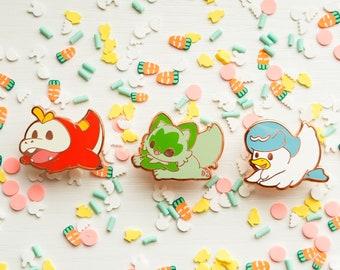 Fuecoco Quaxly Sprigatito Hard Enamel Pins | Kawaii Cat Duck Crocodile Lapel Pin | Cute Gen 9 Starter Pin | Fire Water Grass Type