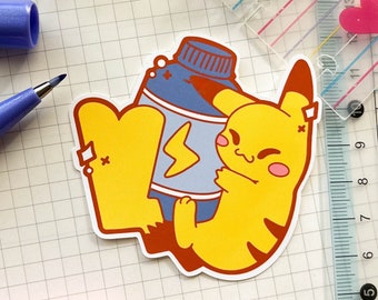 Energy Drink Pikachu Matte Vinyl Sticker | Cute Monster Sticker | Kawaii Animal Sticker | Scrapbook Journaling Planner Sticker