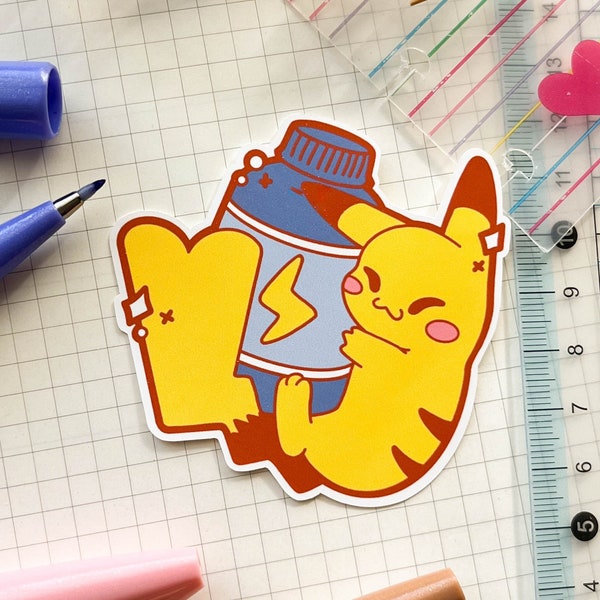 Energy Drink Pikachu Matte Vinyl Sticker | Süße Monster Sticker | Kawaii Tier Sticker | Scrapbook Journaling Planner Sticker