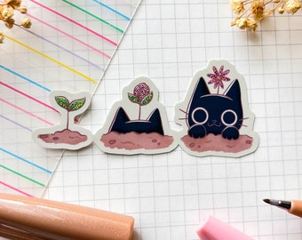 Kitty Sprout Holographic Vinyl Sticker | Cute Black Cat Sticker | Kawaii Animal  Plant Sticker | Scrapbook Journaling Planner Sticker