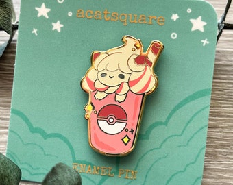 Alcremie Strawberry Milkshake Hard Enamel Pin | Kawaii Sweet Poke Drink Lapel Pin | Cute Monster Cafe Pin