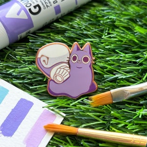 Happy Purple Kitty Paint Hard Enamel Pin | Kawaii Cat Artist Lapel Pin | Cute Stationery Backpack Bag Decor