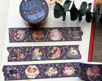 Zodiac Kitty Washi Tape | Kawaii Cat Horoscope Decor Tape | Cute Astrology Birthday Signs Deco Sticker
