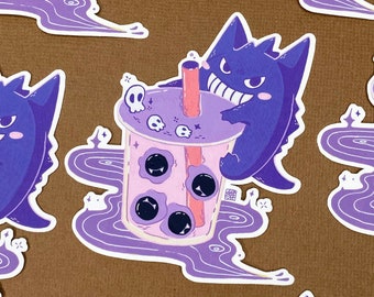 Boba Gengar Gastly Matte Vinyl Sticker | Anime Sticker | Cute Stickers | Kawaii Stickers | Scrapbook Stickers | Journaling Planner Stickers