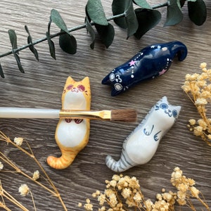 Cat Brush Pen Holder | Kitty Chopstick Holder | Handmade Brush Rest | Paint Brush Rest | Cute Cat Figure | Paint Accessories