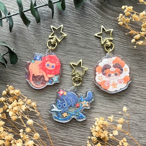 Fire Sign Zodiac Kitty Holographic Acrylic Keychain | Kawaii Cat Horoscope Charm | Aries Leo Sagittarius Cute Astrology Birthday Signs