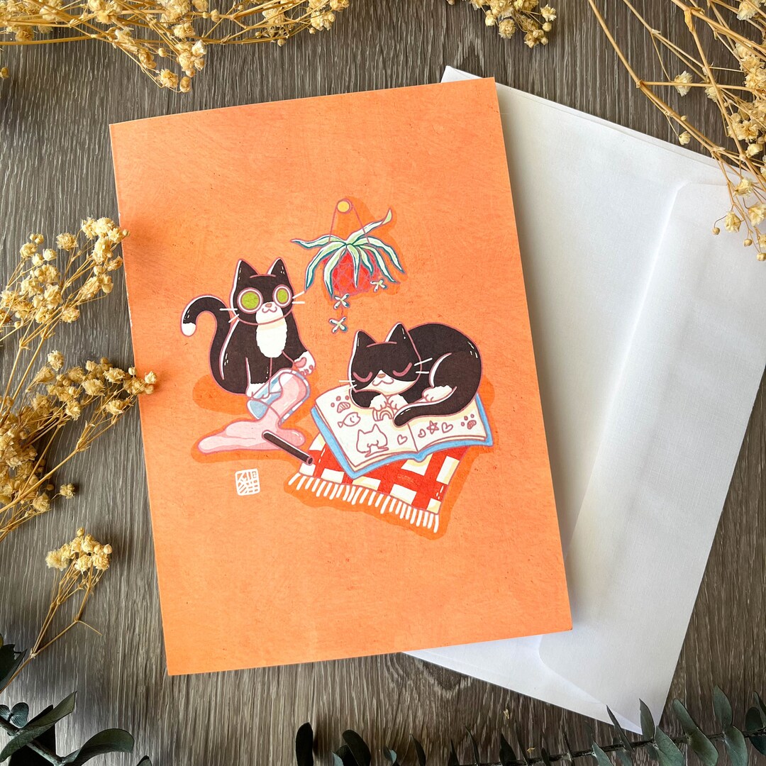 Cozy Kitty Greeting Card Animal Illustration Illustrated Card Cat