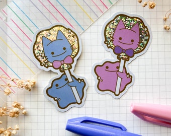 Ditto with Kitty Lollipop Anime Sticker | Cute Cat Shiny Ditto Kawaii Waterproof Stickers | Scrapbook Stickers | Journaling Planner Stickers