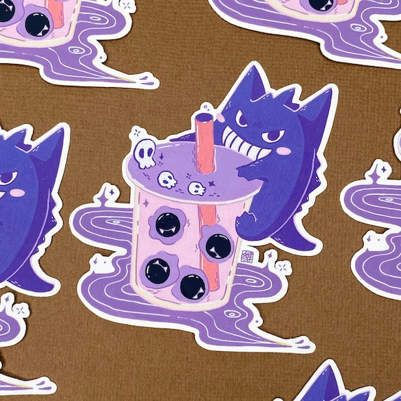 Boba Gengar Gastly Matte Vinyl Sticker | Anime Sticker | Cute Stickers | Kawaii Stickers | Scrapbook Stickers | Journaling Planner Stickers