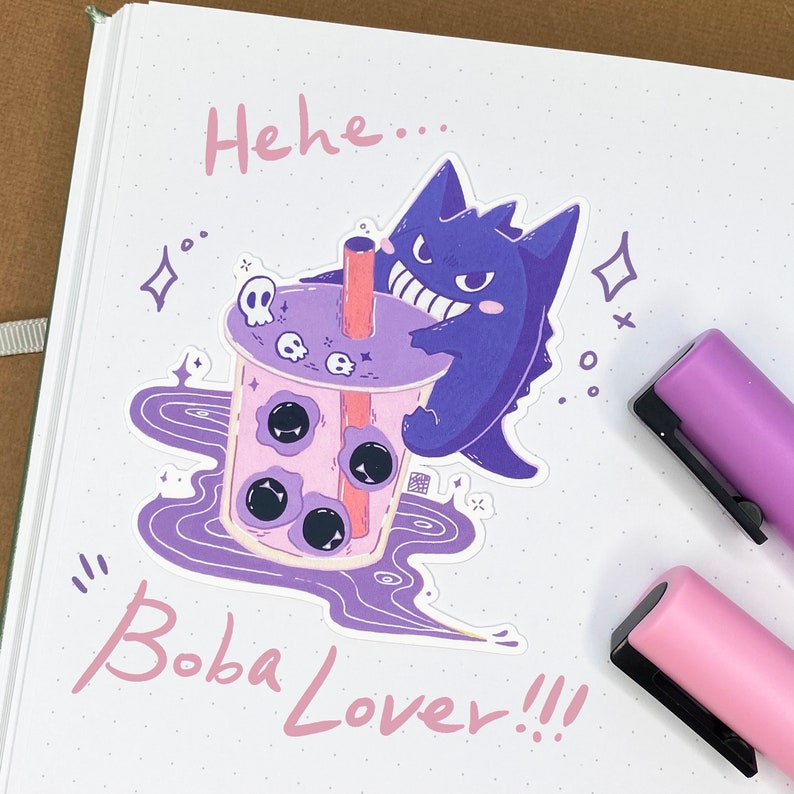 Boba Gengar Gastly Matte Vinyl Sticker | Anime Sticker | Cute Stickers | Kawaii Stickers | Scrapbook Stickers | Journaling Planner Stickers image 2