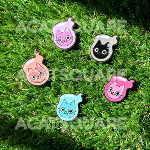 Kitty Ghost Ball Hard Enamel Pin with Dangle Charm | Kawaii Halloween Cat Lapel Filler Pin | Cute Spooky Colorful Kitty Pin