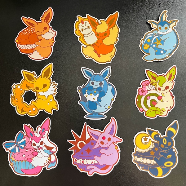 Eeveelution Kawaii Anime Sticker | Cute Eevee Espeon Umbreon Sylveon Flareon Vaporeon Glaceon Jolteon Leafeon | Journaling Planner Stickers