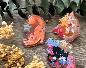 Water Sign Zodiac Kitty Rainbow Acrylic Pin | Kawaii Cat Horoscope Pin | Scorpio Cancer Pisces Cute Astrology Birthday Signs Pin