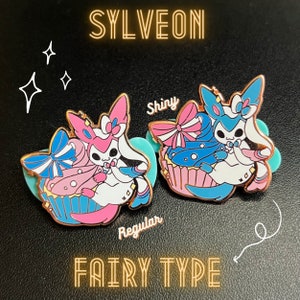 Sylveon Cupcake Hard Enamel Pins | Kawaii Eeveelution Lapel Pin | Cute Monster and Dessert Pin | Fairy Type Monster